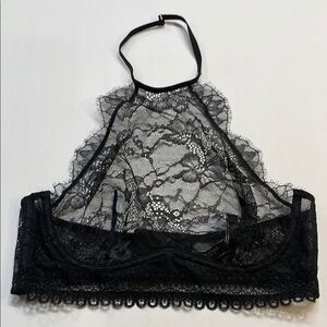 Victoria’s Secret Womens Very Sexy High Neck  Sheer Blk Lace Bralette Sz 34C